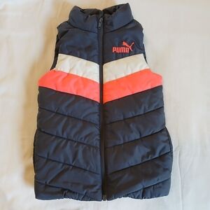 Puma Girls Size 5 Navy Puffer Vest with Pink and White Accents